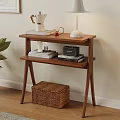 Modern Wooden Side Table With Books Lamp Coffee Pot And Wicker Basket