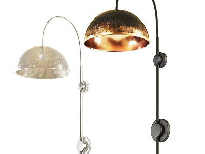 Contemporary Floor Lamp Designs With Brass Dome Shades And Black Curved Poles For Home 3d model