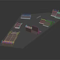Modular Skateboard Park Equipment With Different Shaped Ramps And Blue Safety Rails