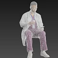 Man Sitting In Chair Wearing White Doctor Coat And Purple Scrubs Holding Stethoscope And Smartphone