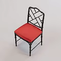 Black Frame Leisure Chair With Geometric Pattern Design And Red Padded Seat 3d model