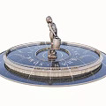 Classic Fountain Featuring Child Statue Holding Bucket on Circular Base with Inscriptions