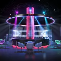 Stylish Modern Lounge Interior With Circular Bar Colorful Lights And Comfortable Seats