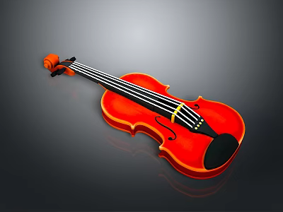 Classical Red Violin Musical Instrument With Wooden Body And Strings 3d model
