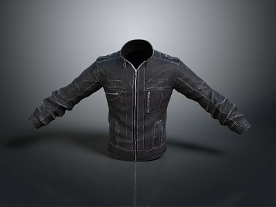 Black Leather Jacket With Open Zipper Long Sleeves And Pockets 3D 3d model