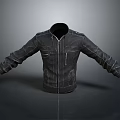 Black Leather Jacket With Open Zipper Long Sleeves And Pockets 3D