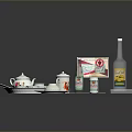 Practical Household Items Including Teacups Teapot Plates Bottle And Package