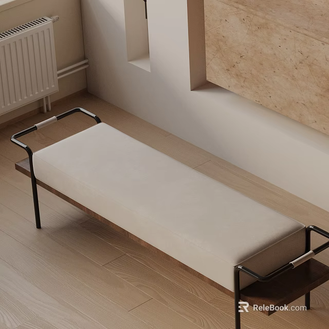 Modern Sofa Bench With Beige Padded Seat And Black Metal Wooden Frame 3d model 