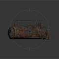 Rusted Industrial Storage Tank Structure With Red Stairs And Safety Railings
