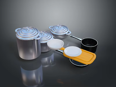 Kitchen Cookware Set With Stainless Steel Pots Non Stick Pan And Colorful Lids 3d model
