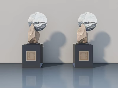 Pair of Modern Swing Doors With Round Mountain View Panels On Black Bases 3d model