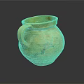 Yellow Earthenware Jar With Green Rim Ribbed Surface And Handle 3d model