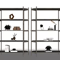 Modern Open Shelving Units with Books Plants Table Lamp and Decorative Ornaments