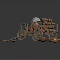 Artistic Old Style Handcart Sculpture Loaded With Clay Pots And Items