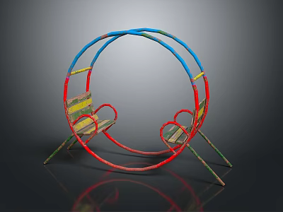 Outdoor Chairs With Circular Blue And Red Frame And Colorful Striped Seats 3d model