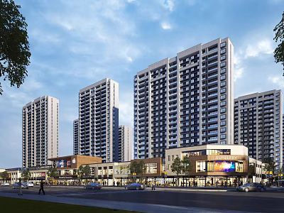 Modern Commercial Street With High Rise Buildings Retail Stores And Urban Landscape 3d model