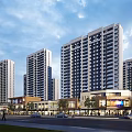 Modern Commercial Street With High Rise Buildings Retail Stores And Urban Landscape