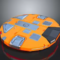 Orange Circular Spacecraft Design For Cosmic Exploration Featuring Gray Panels And Modules 3d model