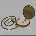 Vintage Golden Pocket Watch With Open Engraved Lid White Dial And Chain