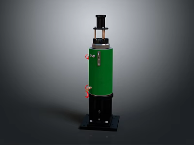 Industrial Green Cylindrical Device With Black Base Top Structure And Red Components 3d model