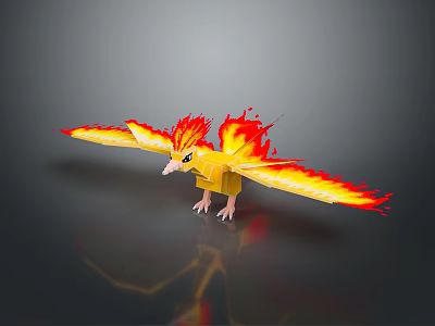 Game And Movie Character With Yellow Body Flaming Wings Standing In Glowing Pose 3d model