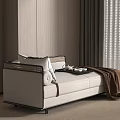 Modern Light Gray Chaise Lounge With Woven Armrest Pillows Tray And Brown Blanket