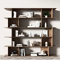 Modern Wooden Bookcase With Multiple Shelves Books Decorative Items Green Plant And Ornaments