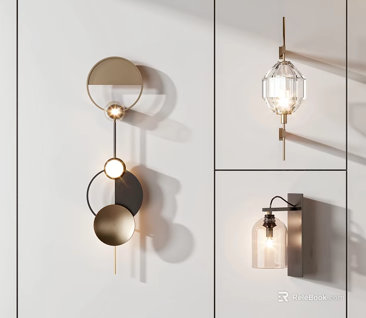 Modern Wall Lamps With Circular Metal Frames And Glass Shades For Interior Decoration 3d model 
