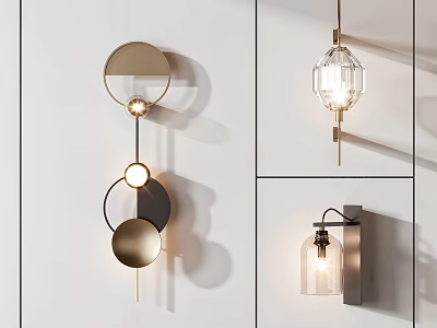 Modern Wall Lamps With Circular Metal Frames And Glass Shades For Interior Decoration 3d model