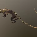 Mythical Lizard Creature In Dynamic Running Pose With Spiked Back Long Tail Yellow Eyes