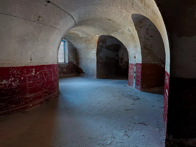 Indoor Arched Interior With Red Brick Walls Graffiti And Natural Light 3d model