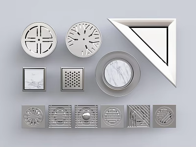 Modern Bathroom Accessories Floor Drains With Various Shapes Marble Texture And Designs 3d model