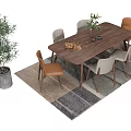 Modern Dining Table Set With Chairs Vase Plants And Area Rug 3d model