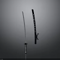 Traditional Japanese Katana Weapon With Unsheathed Blade Black Scabbard And Decorated Handle