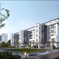 Modern Multi Storey Residential Building With White Exterior Wall Windows Green Lawn And Trees