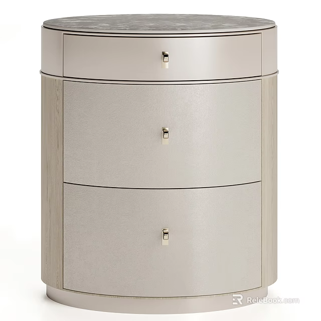 Modern Bedside Table Featuring Three Drawers Light Gray Finish Wooden Frame And Metal Handles 3d model 