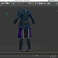 Black Metal Armor With Decorative Details Leather Belt And Purple Accents