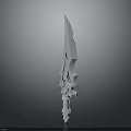 White 3D Model Weapon With Sharp Blade And Intricate Hilt Design