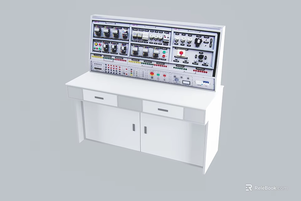 Professional Laboratory Control Console With Display Screen Control Buttons Knobs Instrument Panels Storage Cabinets And Drawers 3d model 
