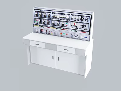 Professional Laboratory Control Console With Display Screen Control Buttons Knobs Instrument Panels Storage Cabinets And Drawers 3d model