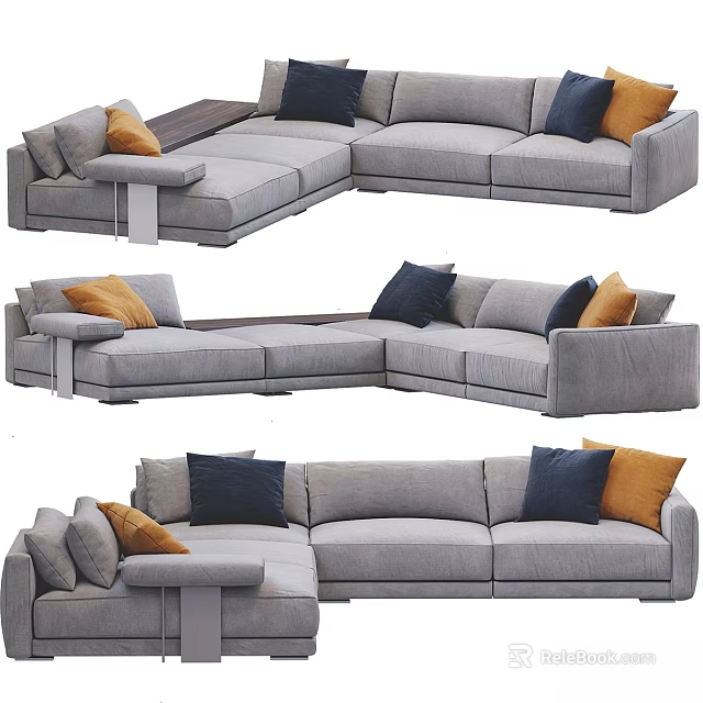 Modern Gray Double Sofa With Yellow And Blue Decorative Pillows 3d model
