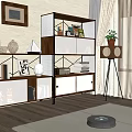 Modern Antique Storage Rack Bookshelf Combination Wrought Iron Bookshelf Bookcase Corner Cabinet Storage Rack Locker Floor Lamp Curtain Window Screen Books Pottery Pot Jewelry Ornaments Combination 3d model