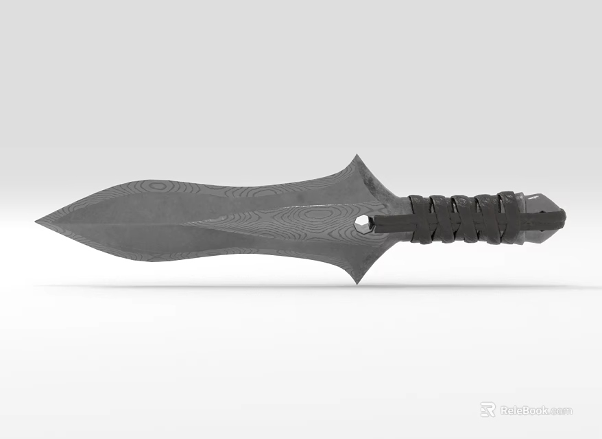 Tactical Fixed Blade Knife With Serrated Edge And Textured Black Handle Design 3d model 