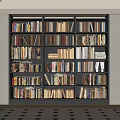 Large Modern Dark Wood Bookcase With Multiple Shelves Filled With Organized Books