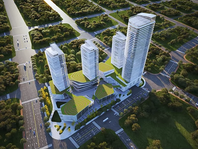 Aerial View Planning of Modern High Rise Buildings With Greenery and Road Networks 3d model