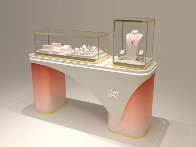 Jewelry Store Display Cases With Glass Showcases Necklaces Rings And Pink Pillar Countertop 3d model