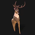 Cartoon Style Deer Character With Large Antlers And Brown White Fur Standing