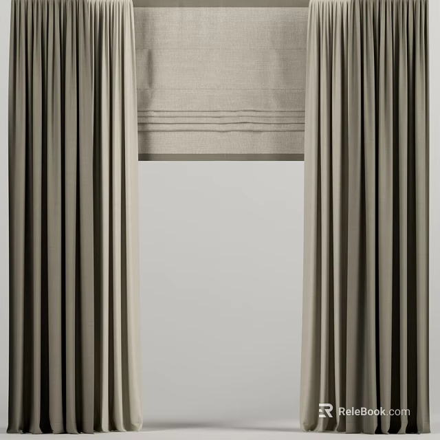 Modern Fabric Curtains with Elegant Drape and Neutral Tone Window Design 3d model