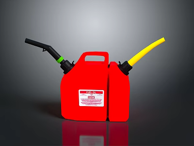 Red Industrial Fuel Container With Black And Yellow Hoses And Safety Label 3d model