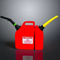 Red Industrial Fuel Container With Black And Yellow Hoses And Safety Label